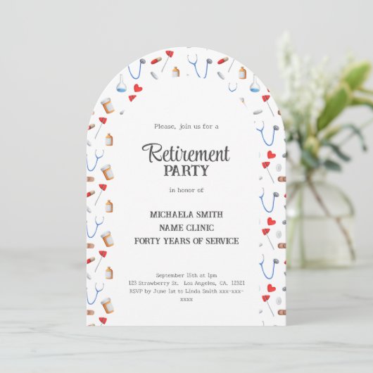 ドクターナース退職写真アーチ 招待状 (スタンド正面)