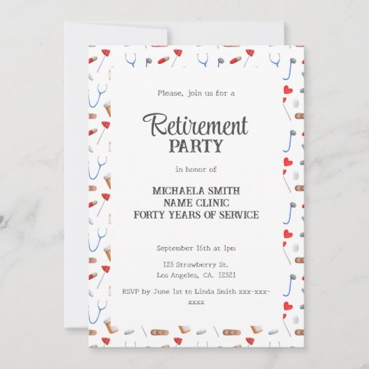 ドクターナース退職写真パーティの招待状 招待状 (正面)