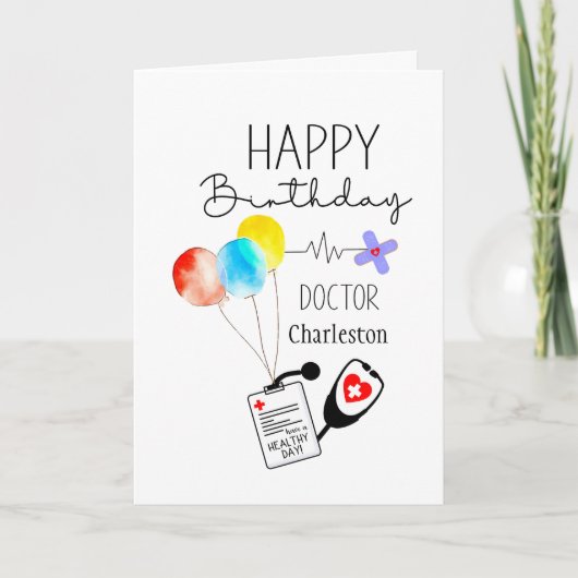 ドクターハッピーバースデーバルーンパーソナライズされた カード (正面)