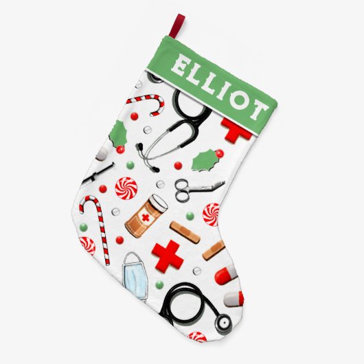 ドクターホリデーギフト大クリスマスストア ラージクリスマスストッキング (正面 (吊り時))