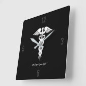 ドクターメディカルカドゥセウスブラックプロフェッショナルカスタム スクエア壁時計 (傾斜)