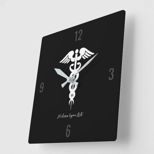 ドクターメディカルカドゥセウスブラックプロフェッショナルカスタム スクエア壁時計 (傾斜)