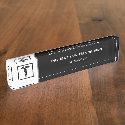 ドクターメディカルシンボル白黒カデウス デスクネームプレート (側面)