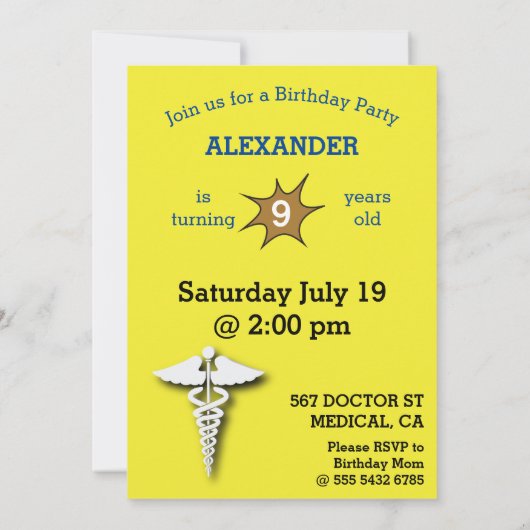 ドクターメディカルボーイ写真センセーショナルおもしろい誕生日 招待状 (裏面)