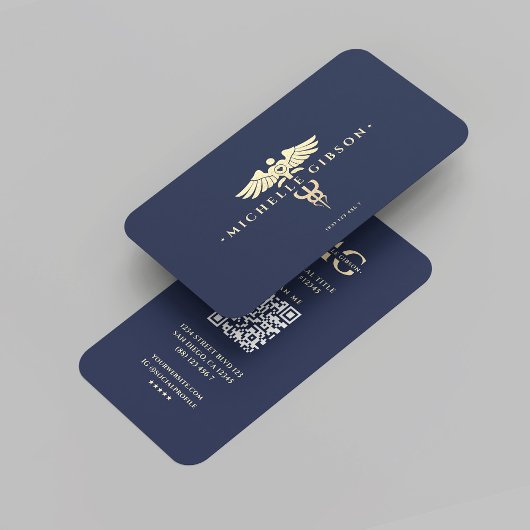 ドクターモダンナースカドゥセウスダークブルー金ゴールド 名刺