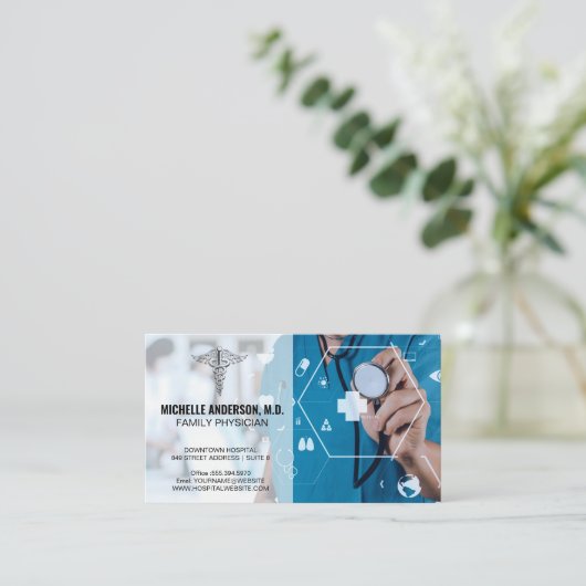 ドクターワーク |病院の医療アイコン 名刺 (スタンド正面)