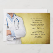 ドクター卒業パーティー金ゴールドホワイトコート 招待状 (正面)