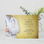 ドクター卒業パーティー金ゴールドホワイトコート 招待状 (スタンド正面)
