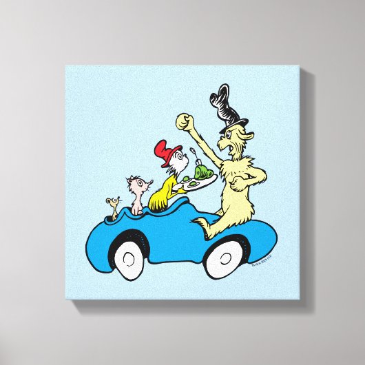 ドクター・スースのグリーンエッグスアンドハムのキャラクターたちが乗る車 キャンバスプリント (正面)