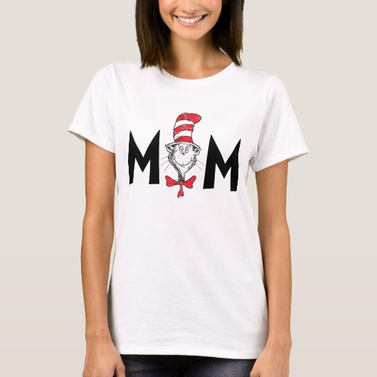 ドクター・スースの帽子のかぶりもの猫のママ Tシャツ (正面)