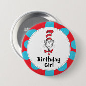 ドクター・スースの帽子をかぶったネコ 誕生日の女の子 缶バッジ (正面&裏面)
