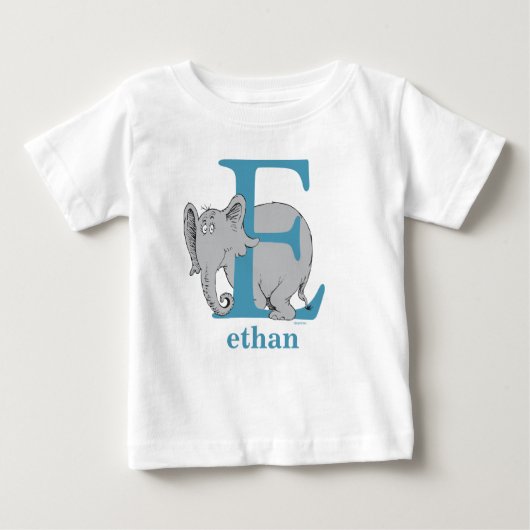 ドクター・スースのABC: Eの文字 - 青 | 名前を入れてね ベビーTシャツ (正面)
