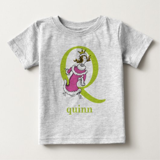 ドクター・スースのABC: Qの文字 - 緑 | 名前を入れる ベビーTシャツ (正面)