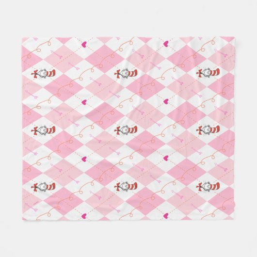 ドクター·スース·バレンタイン| hアーガイル柄のの猫 フリースブランケット (正面(横))