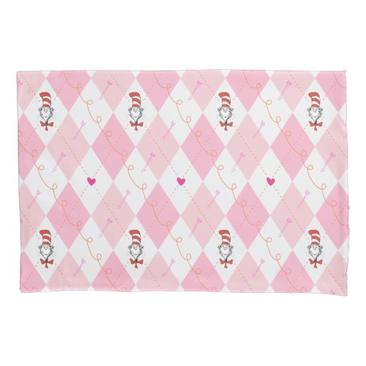 ドクター·スース·バレンタイン| hアーガイル柄のの猫 枕カバー (正面左)