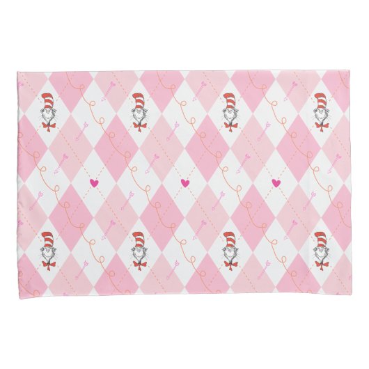 ドクター·スース·バレンタイン| hアーガイル柄のの猫 枕カバー (正面右)