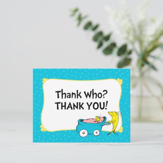 ドクター・スース | ワン・フィッシュ - 男の子ベイビーシャワーのお礼 ポストカード (スタンド正面)