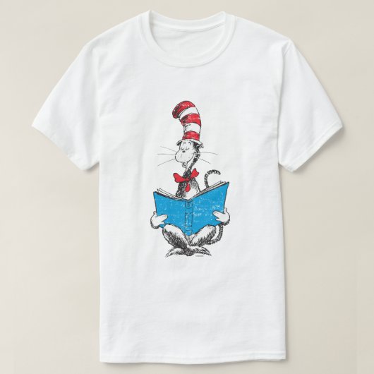 ドクター・スース|帽子のかぶりもの猫 - 読書 Tシャツ (デザイン正面)