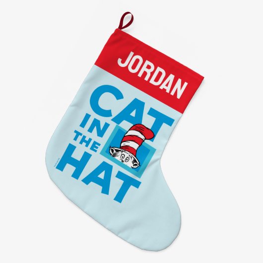 ドクター・スース | 帽子の中の猫 ロゴ ラージクリスマスストッキング (正面 (吊り時))