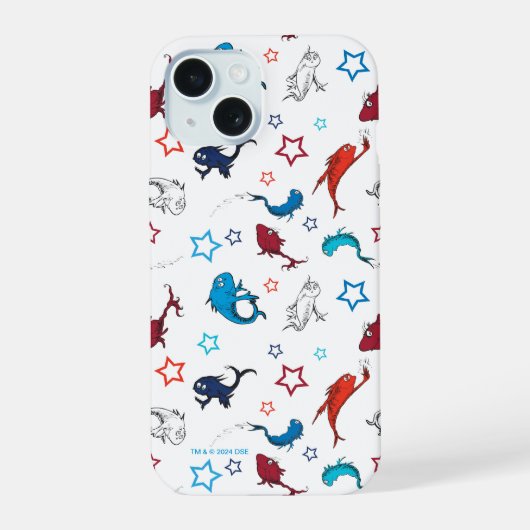 ドクター・スース|1匹の魚2匹の魚の星柄 iPhone 15ケース (裏面)