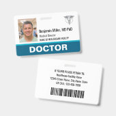 ドクター ナース ID バッジ 写真 ロゴ モダン ティール (正面&裏面)