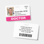 ドクター ナース ID バッジ 写真 ロゴ モダン ピンク (正面&裏面)