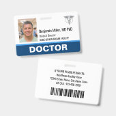 ドクター ナース ID バッジ 写真 ロゴ モダン ブルー (正面＆裏面)