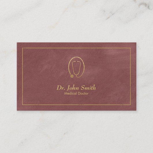 ドクター、赤みを帯びたキャンバス黄金のフレーム&聴診器 予約カード (正面)