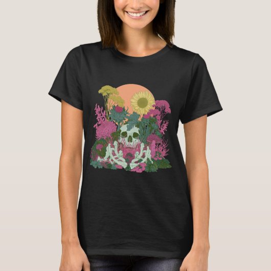 ドクロとキノコのボタニカルアート Tシャツ (正面)
