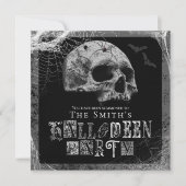 ドクロとクモの巣 黒い widow ハロウィンパーティー 招待状 (正面)