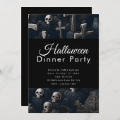 ドクロとクロス墓地 ハロウィンパーティー 招待状 (正面/裏面)