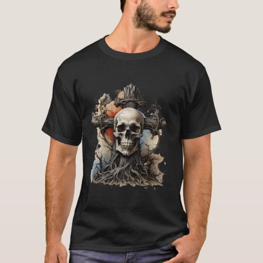 ドクロとクロス ギャザリング Tシャツ (正面)