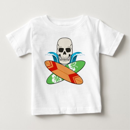 ドクロとサーフボード ジョリーロジャー 海賊旗 ベビーTシャツ (正面)