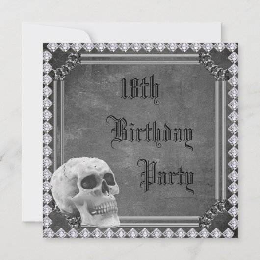 ドクロとダイヤモンドの両面18歳の誕生日 招待状 (正面)