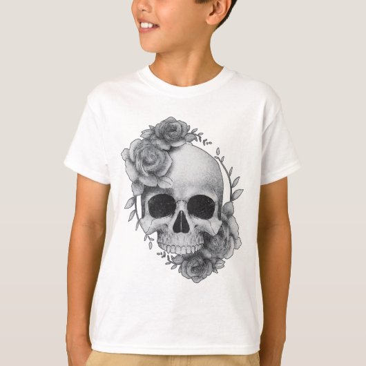 ドクロとバラのスケッチ Tシャツ (正面)