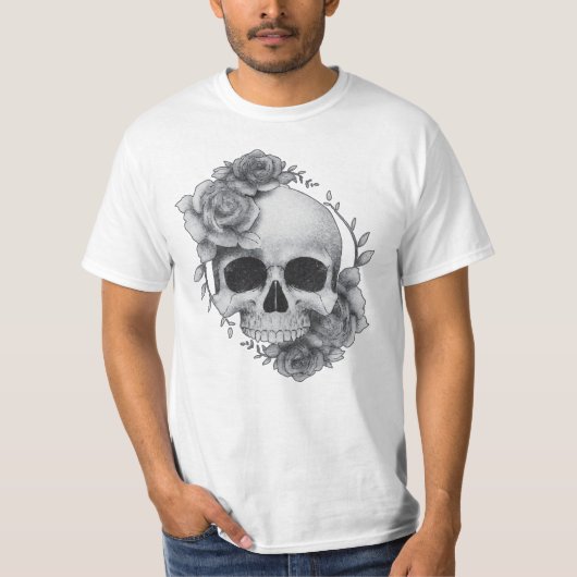 ドクロとバラのスケッチ Tシャツ (正面)