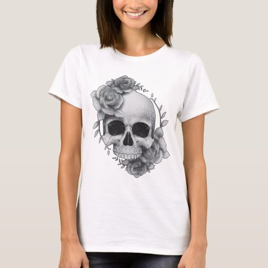 ドクロとバラのスケッチ Tシャツ (正面)