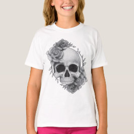 ドクロとバラのスケッチ Tシャツ