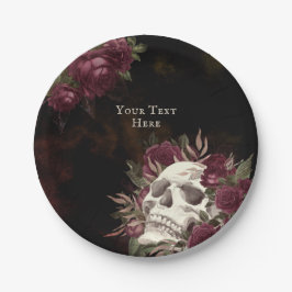 ドクロとバラ ワインレッド ブラック グランジ オーダーメイド ペーパープレート