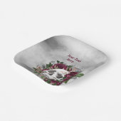 ドクロとバラ ワインレッド 茶色 灰色 オーダーメイド ペーパープレート (傾斜あり)