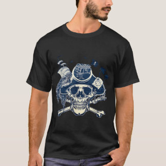 ドクロと交差骨 海賊船 ジョリーロジャー フラグ Tシャツ