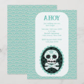 ドクロと十字骨のターコイズデザイナーのお知らせ招待状 招待状 (正面/裏面)
