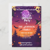 ドクロと紫の月のかわったハロウィンパーティー 招待状 (正面)