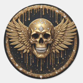 💀 ドクロと翼のゴシックギフト メタルファンに ☠️ ラウンドシール