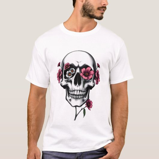 ドクロと花:永遠の開花 Tシャツ (正面)
