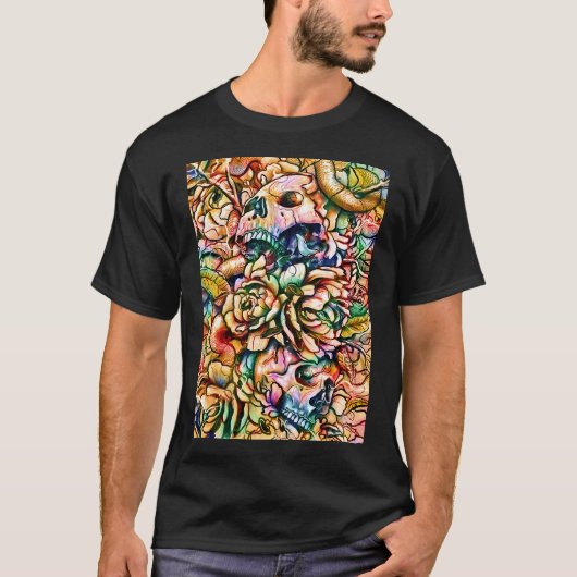ドクロと花 Tシャツ (正面)