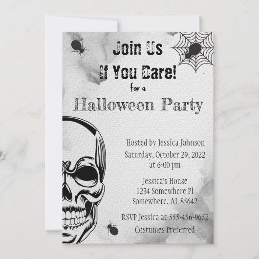 ドクロと蜘蛛のハロウィンパーティー 招待状 (正面)