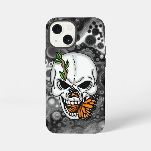 ドクロと蝶のデジタルアート iPhoneケース (裏面)