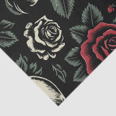 ドクロと赤いバラのゴシック・フラワーパターン 薄葉紙 (詳細)