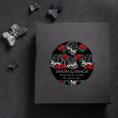 ドクロと赤いバラ | 現代ゴシックスタイルの感謝カード ラウンドシール